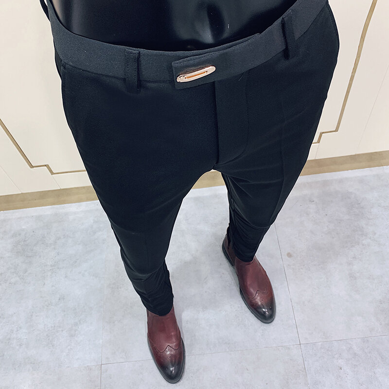 Celana Pria Musim Semi 2022 Celana Panjang Pergelangan Kaki Kasual Pria Slim Fit Korea Streetwear Pria Kualitas Tinggi Hitam Abu-abu Celana Setelan Gaun Khaki