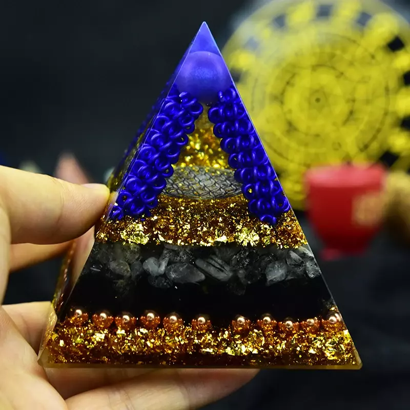 Kristallen Bol Met Toermalijn Reiki Healing Energy Meditatie Orgone Piramide Omvat 4 Koperen Energie Punten Orgonite Piramide