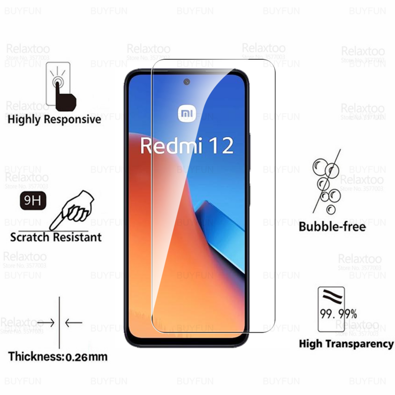 Protetor de Tela para Xiaomi Redmi, Vidro Temperado, Redmi 12, 4G, 2023, Redmi 12, Redmi Radmi, Redmi 12, 6.79 ", 3 Unidades