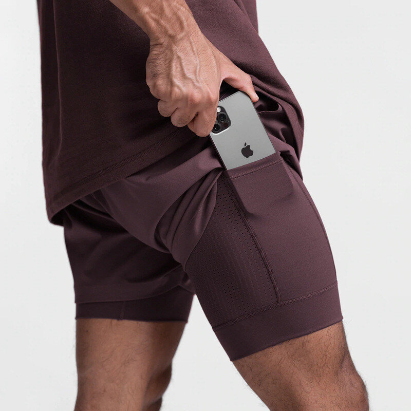 Мужские спортивные шорты 2 в 1, двухслойные дышащие, для фитнеса, бодибилдинга, тренировок, бега