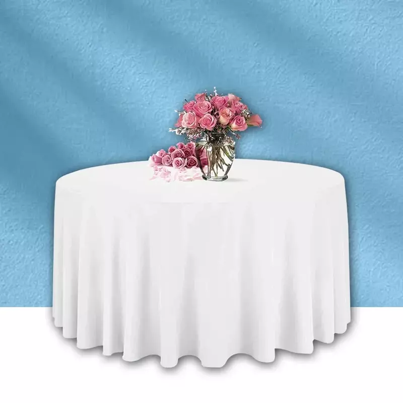 Round Tablecloths White No Stitching Fabric Elegant Solid Table Cloth for Christmas Birthday Wedding Party Hotel Decoration