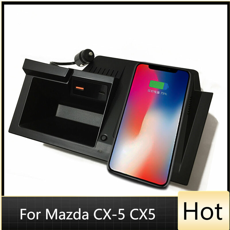 Supporto per caricabatterie Wireless da 15W per Mazda CX5 CX-5 2017 2018 2019 2020 2021 supporto per telefono con piastra di ricarica rapida accessori per auto interni