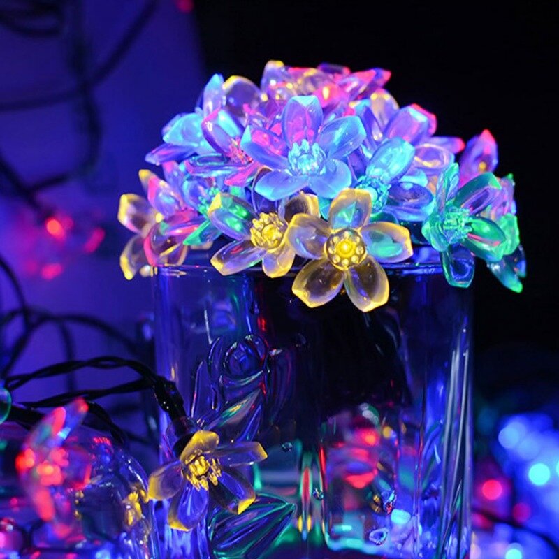 Kersenbloesem Led Light String Kunstmatige Bloemenverlichting Batterij Op Zonne-Energie Kerstfeest Tuin Achtertuin Decoratie