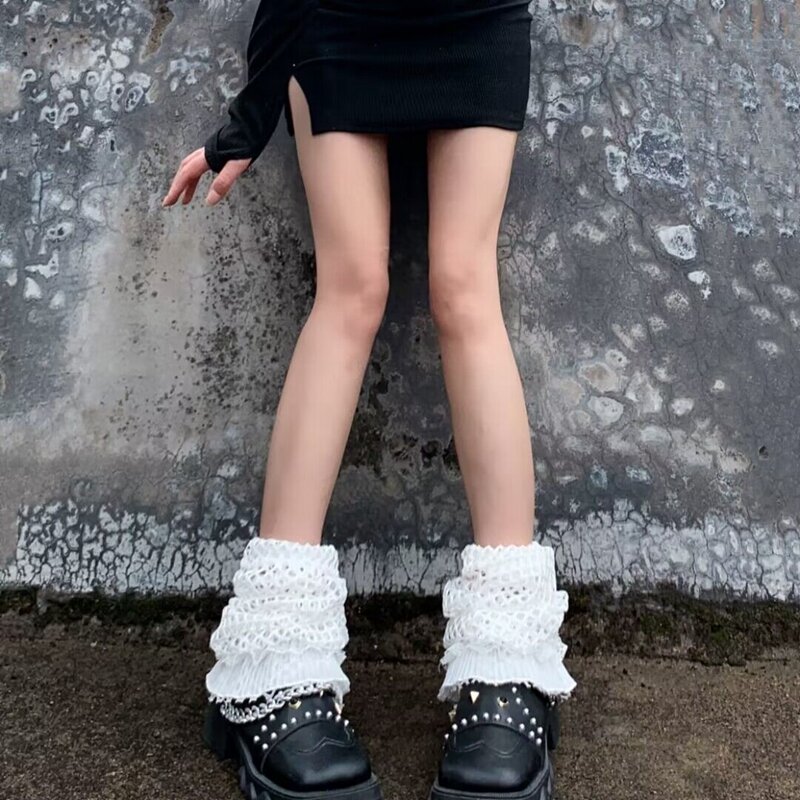Wanita Y2K Fashion renda penghangat kaki musim panas Hollow Out stoking sepatu bot atasan lucu Cosplay aksesoris tumpukan kaus kaki penutup