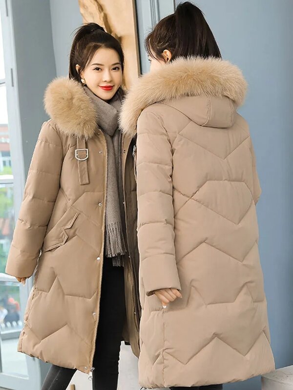 Зимнее длинное пальто, модная пуховая хлопковая куртка, новинка 2023, женские длинные парки с капюшоном, Толстая Теплая Повседневная Женская ветрозащитная верхняя одежда