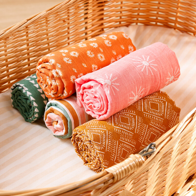 Elinfant-Couverture d'emmaillotage en mousseline pour bébé, 100% coton doux, imprimé à la mode, lavable et réutilisable, 1 pièce
