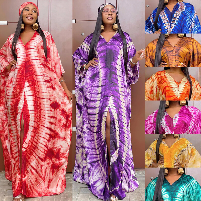 Middle Eastern Ethnic Style Retro Long Robe Printed Large Hem with Headscarf Dress European and American Women Clothing African