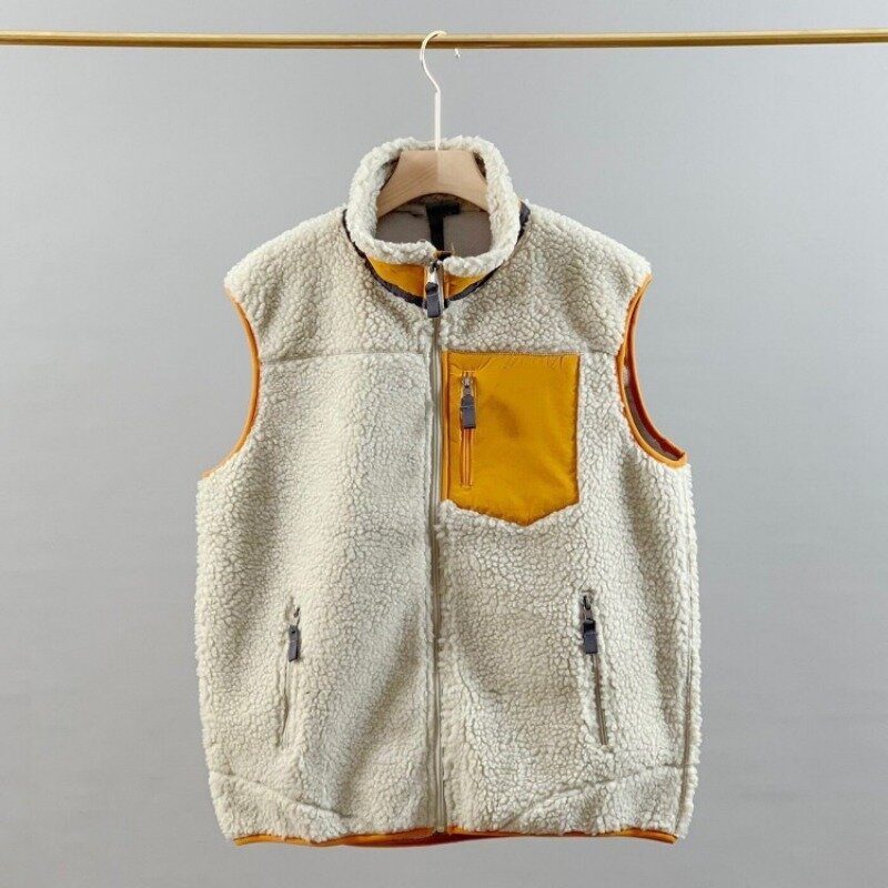 MeishiPata chaleco deportivo de lana para hombre y mujer, chaqueta holgada informal de Sherpa