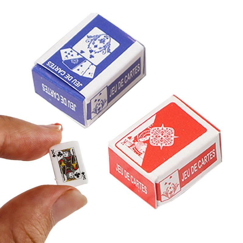 Mini lucu dek saku kartu Poker portabel ukuran Mini untuk miniatur boneka rumah permainan kartu Poker pesta kecil permainan