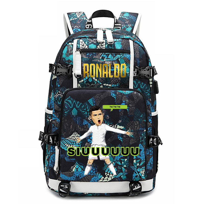Ronaldo head print children's schoolbags youth backpacks outdoor travel bags suitable for boys and girls