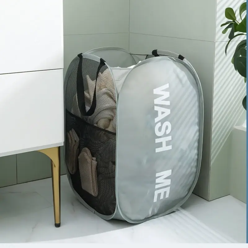 Cesta de lavandería Simple plegable duradera, organizador de almacenamiento de ropa lavable grande, malla de moda, accesorios de baño transpirables