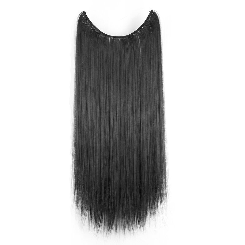 Soowee 26 Polegada de comprimento em linha reta cinza preto loiro extensões de cabelo sintético linha de peixe de halo invisível peruca acessórios para o cabelo