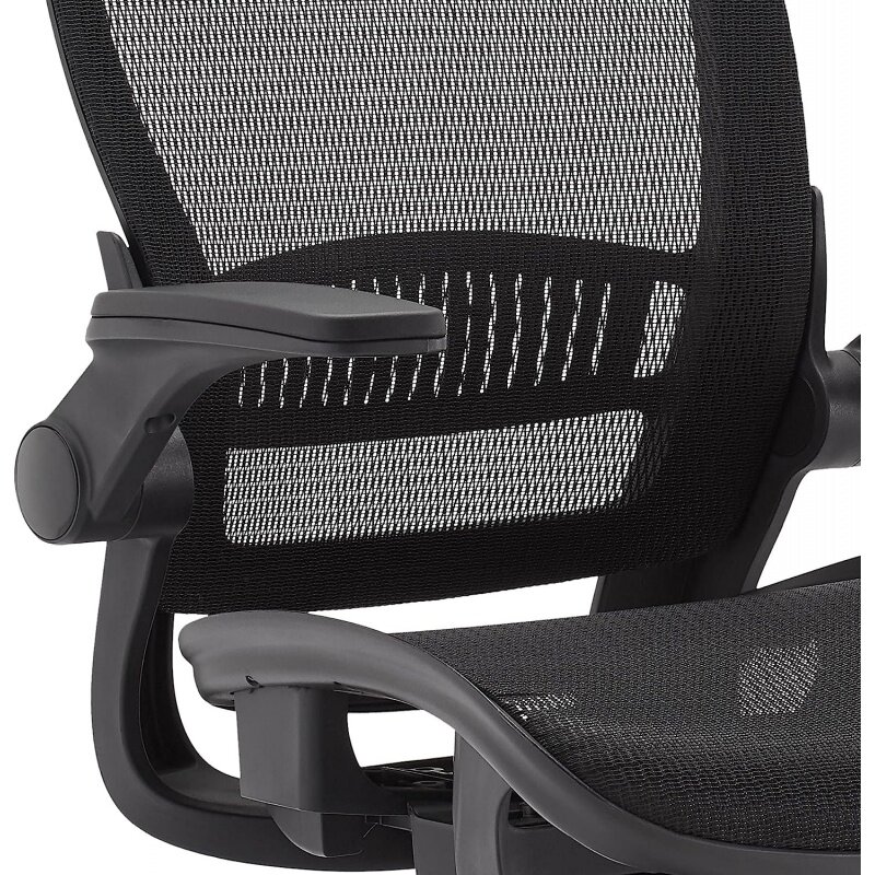 Basics-Chaise ergonomique réglable à dossier haut avec bras rabattables et repose-sauna, siège profilé en maille, noir, 25.5 "D x 26.25" W