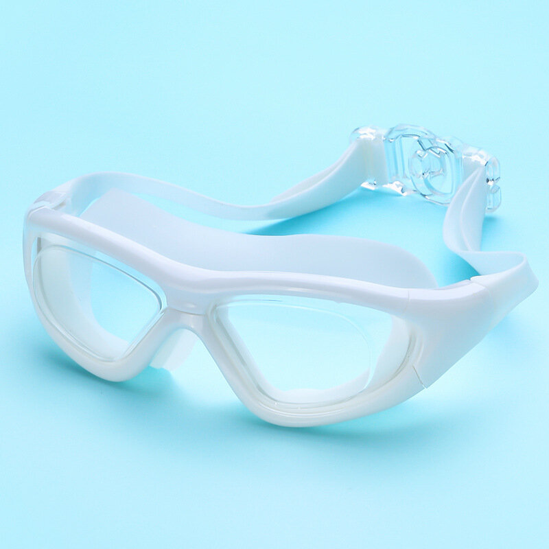 แว่นตาว่ายน้ำแบบโปร่งใสกรอบใหญ่กันน้ำกันหมอก HD แว่นตาว่ายน้ำชายและหญิงแว่นตาว่ายน้ำ