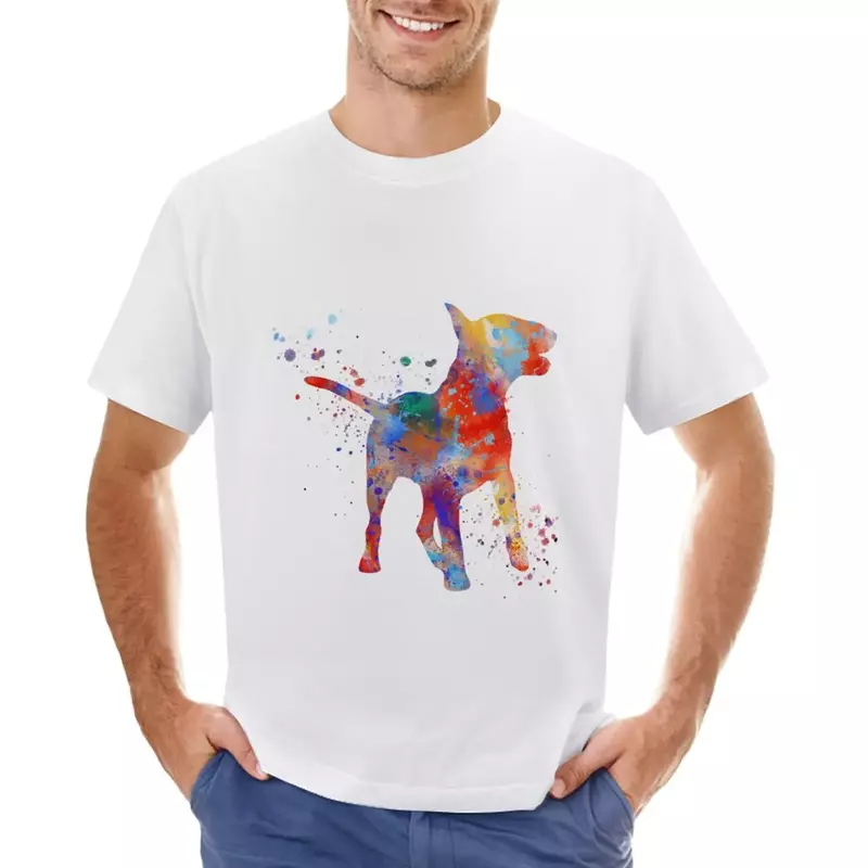 Camiseta Bull Terrier Aquarela masculina, tops plus size, alfândega, camisas de secagem rápida, camisetas gráficas, designer