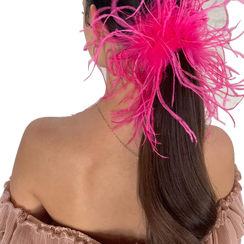 Tobillera con mangas de avestruz para mujer, brazalete de pluma, accesorios para el cabello, pulsera circular, nueva moda, 1 unidad