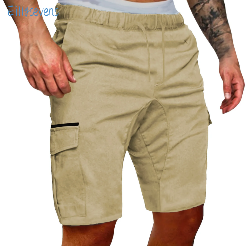 Pantalones cortos de estilo Cargo para hombre, ropa informal de verano para exteriores, monos con bolsillos sólidos, pantalones cortos deportivos, pantalones cortos rectos de cintura elástica