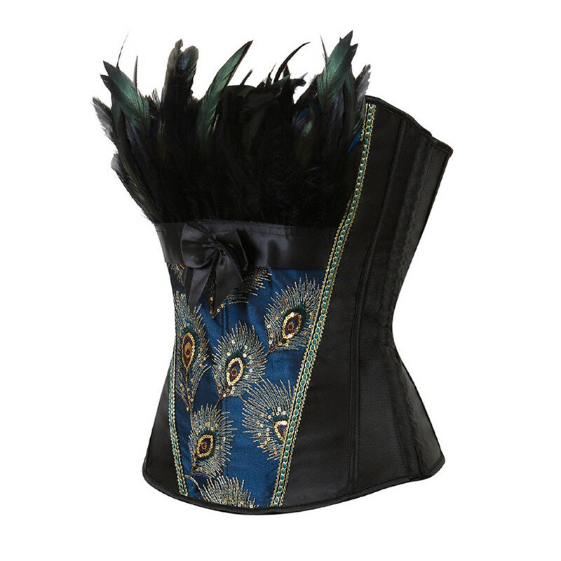 Corsetto Top bustier Plus Size ricamo piume gotico vittoriano Vintage Overbust corsetti Burlesque costumi moda Espartilh