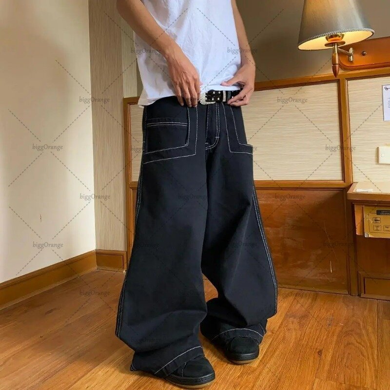 Y2k amerikanische Modemarke hohe Taille gewaschen übergroße Jeans Frauen modische Hose mit weitem Bein Retro lose vielseitige Overalls Männer