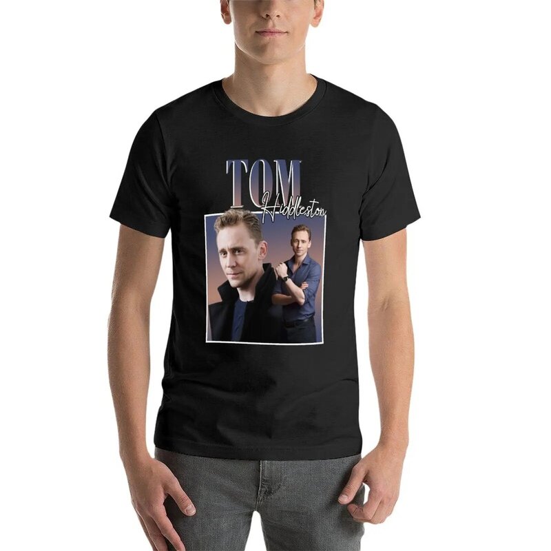 Kaus gaya Retro khas Tom Hiddleston Vintage polos ukuran plus Pria tinggi