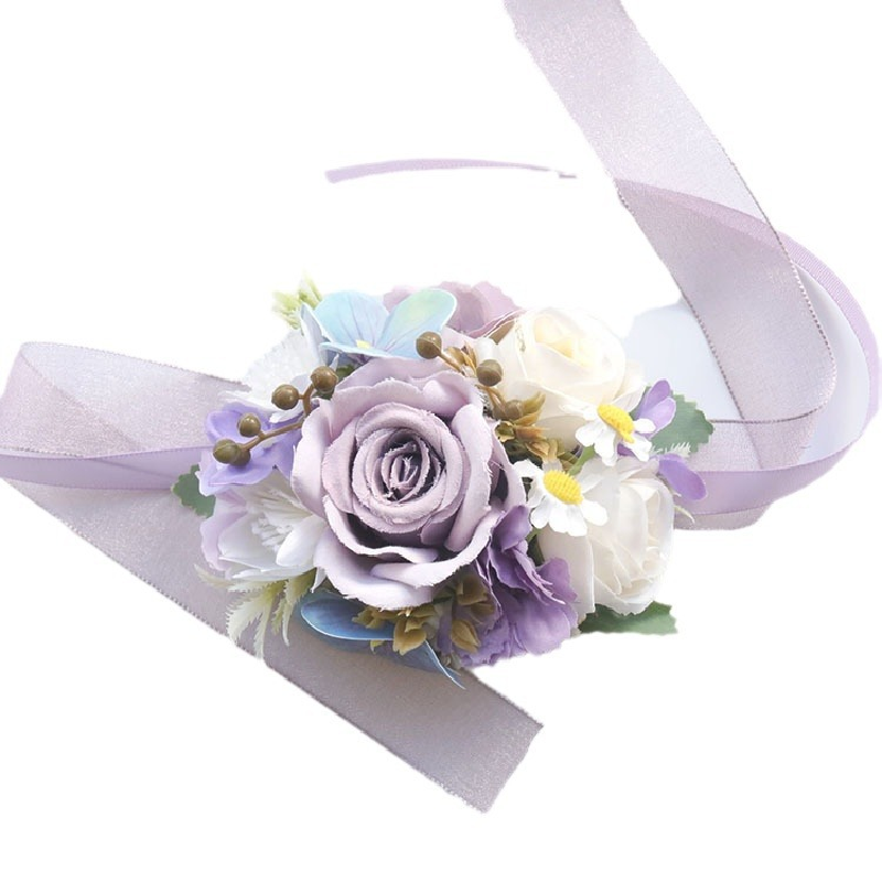 2405 Wedding Supplies Wedding Floral Simulation Flowers Business Celebration Opening Guests Breast Corsage Hand Flowers Purple
