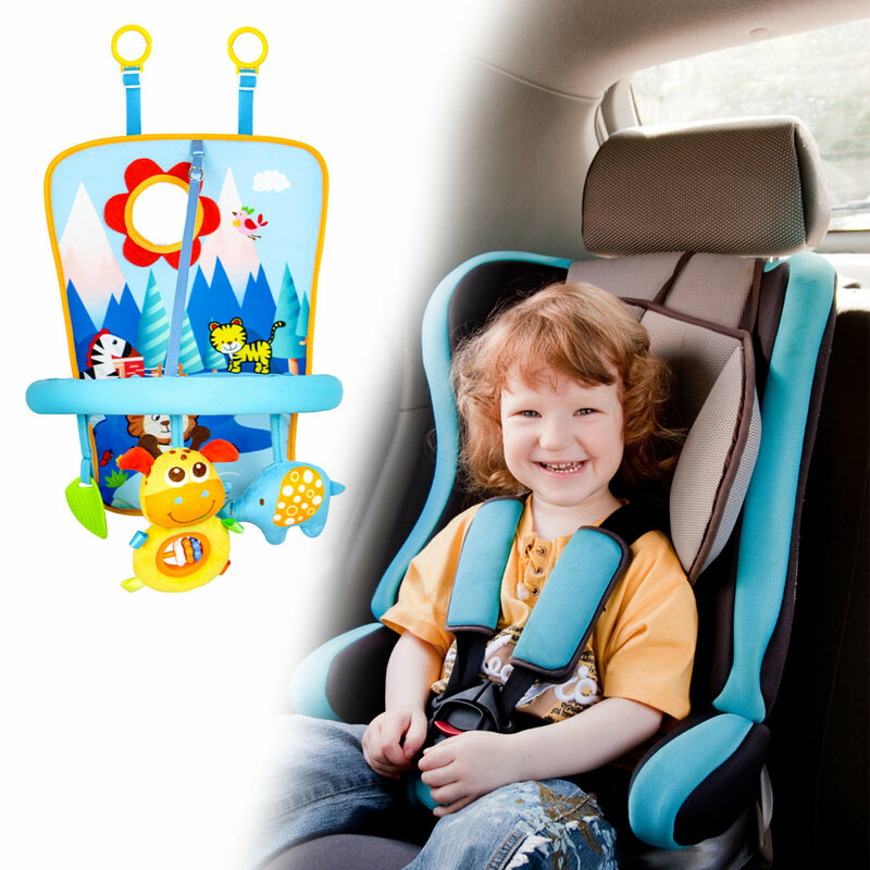 Mainan Kursi Mobil untuk Bayi Mainan Kursi Mobil dengan Suara dan Boneka Tendangan dan Bermain Aksesori Mobil Bayi Lengkungan Aktivitas untuk Balita Anak Laki-laki