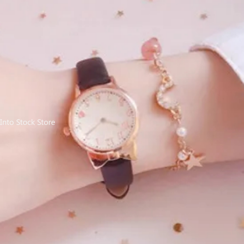 Reloj Digital de cuarzo con correa de cuero para niños y niñas, conjunto de pulsera con esfera de amor, a la moda