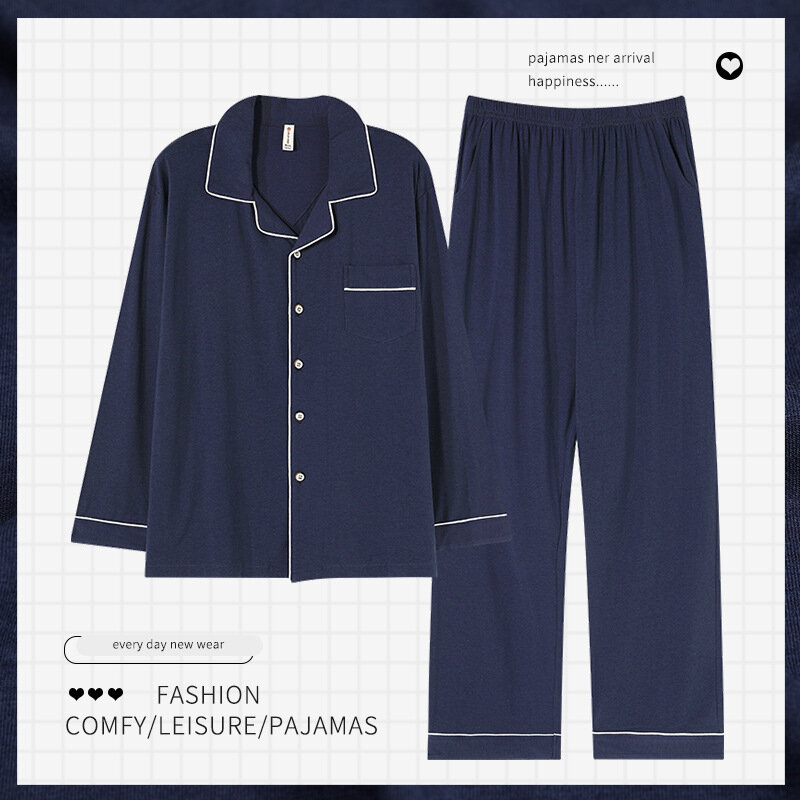 2023 Cotton Men's Cardigan Sleepwear Autumn Spring Long Sleeves Nightwear 2 Pieces Pajamas Set Male Plus Size 4XL 5XL Homewear