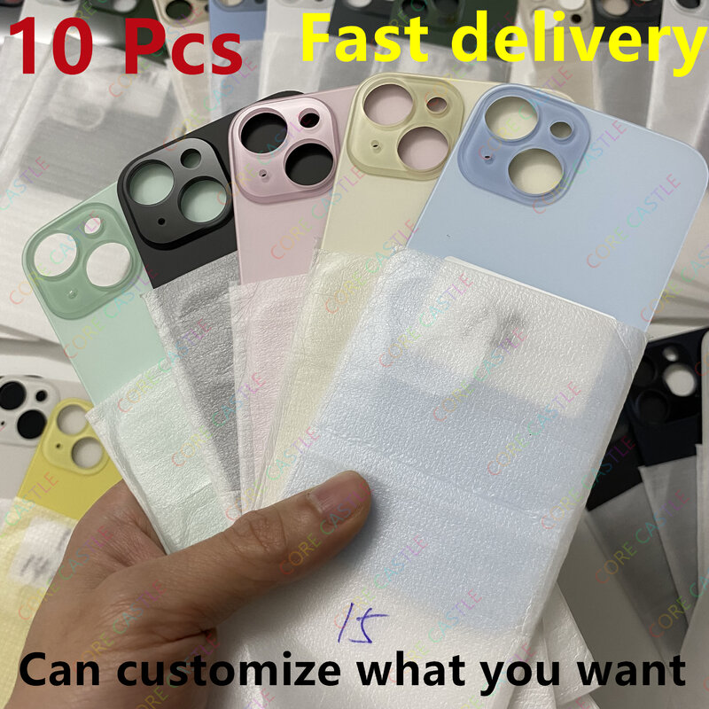 10Pcs For iPhone 15 Back Glass Panel Battery Cover Replacement Parts High quality Big Hole Camera Rear Door Housing Case Bezel