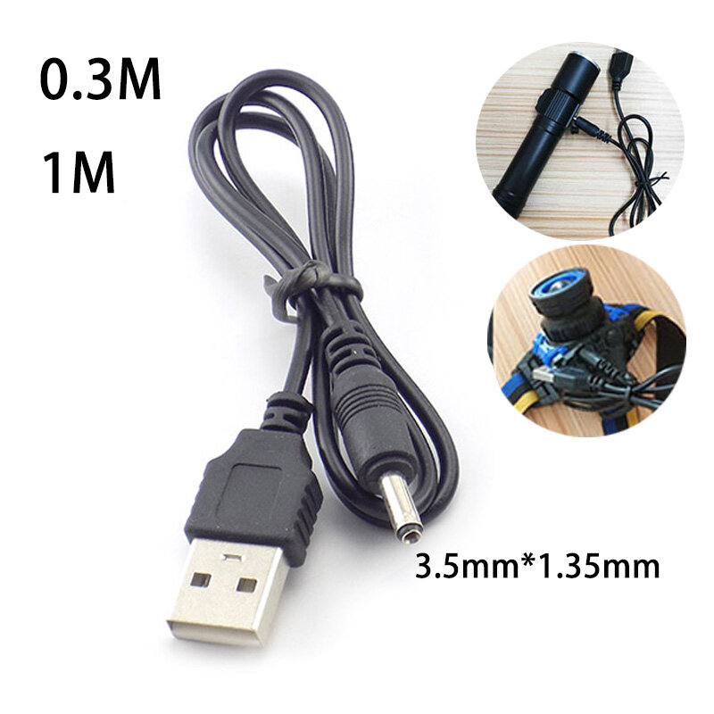 3.5mm Mirco USB Charging Cable DC Power Supply Adapter Charger Flashlight for Head Lamp Torch light 18650 Rechargeable Battery
