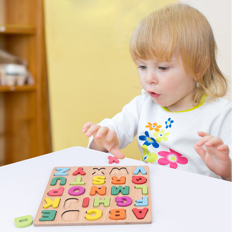 Montessori Wooden Puzzle 3D Alphabet Letters Number Matching Game Baby Kids Toys Education Learning Toy for Children 2 to 4 Year