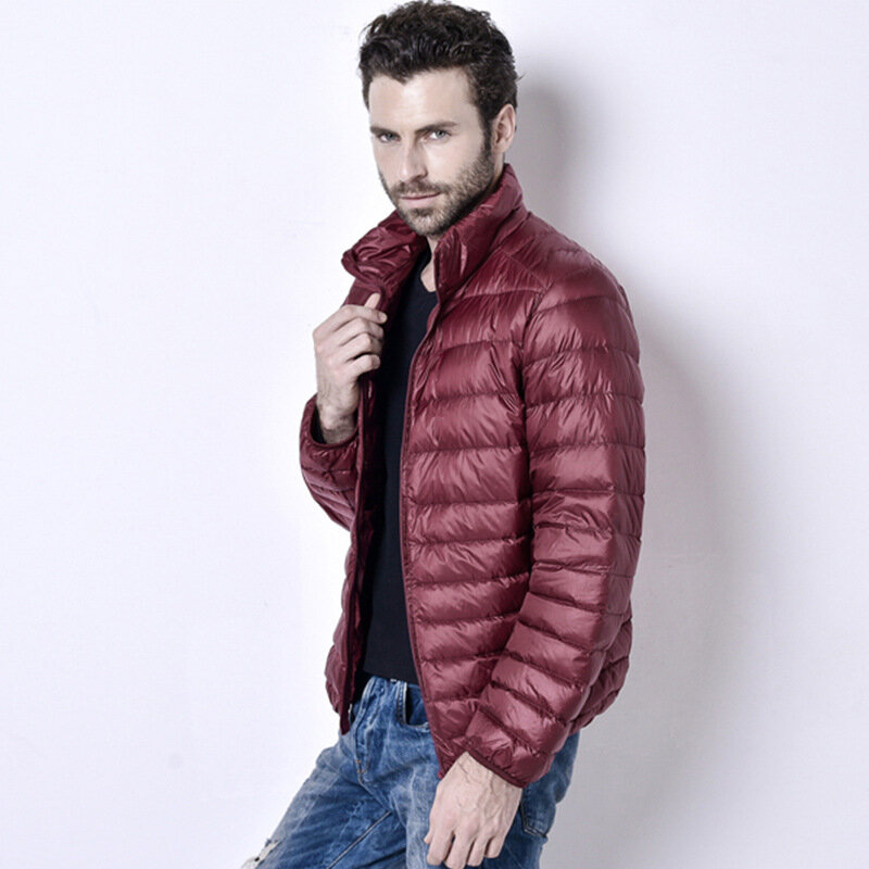 Autumn And Winter New Light Down Jacket Men's Stand Up Collar Slim Large Casual Short Black Navy Blue Burgundy Coat