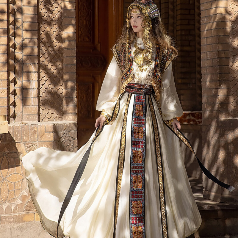 Vestido de princesa antigua de Luna brillante, tela bordada de lentejuelas, industria pesada, preciosos adornos dorados, estilo étnico, Hanfu, Cosplay