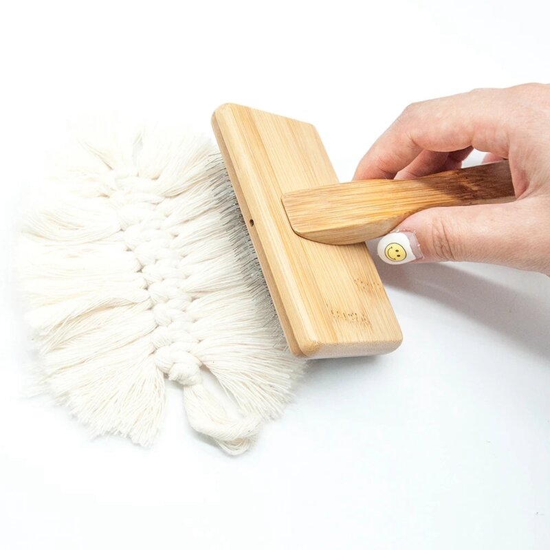 Cepillo de borlas para alfombra de macramé, cuerda de algodón para tejer, peine para pelar mascotas, nudo abierto, herramientas de peine para cardar