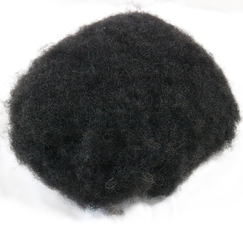 Natural Black Afro Curly Men Toupee Breathable Swiss Lace Base & Pu Back Pieces 6MM Curly Replacement Capillary Prosthesis