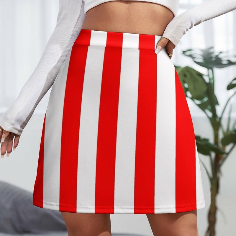 Женская мини-юбка в полоску, красно-белая короткая мини-юбка в полоску