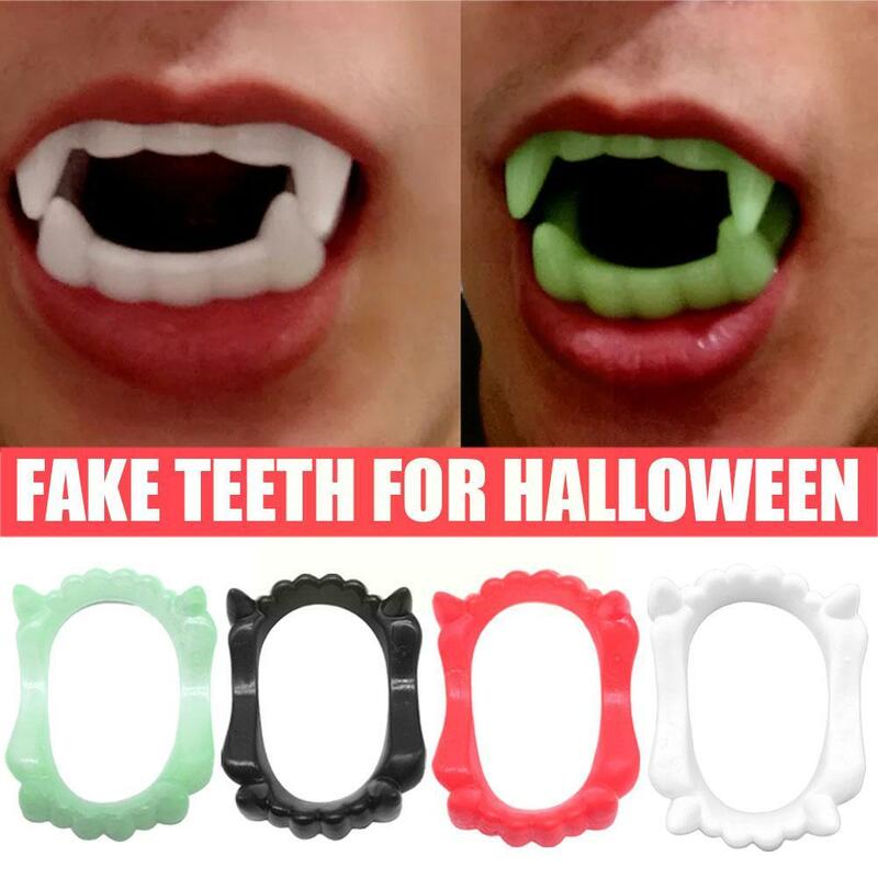 Halloween false dentiere luminose Dress Up puntelli giocattolo bretelle denti Zombie Tiger Reaper Horror Grim denti finti Cosplay E2T3