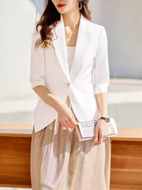 Chaqueta Formal de manga tres cuartos para mujer, chaqueta a rayas blancas, verdes y negras, ropa de trabajo de negocios, primavera y verano