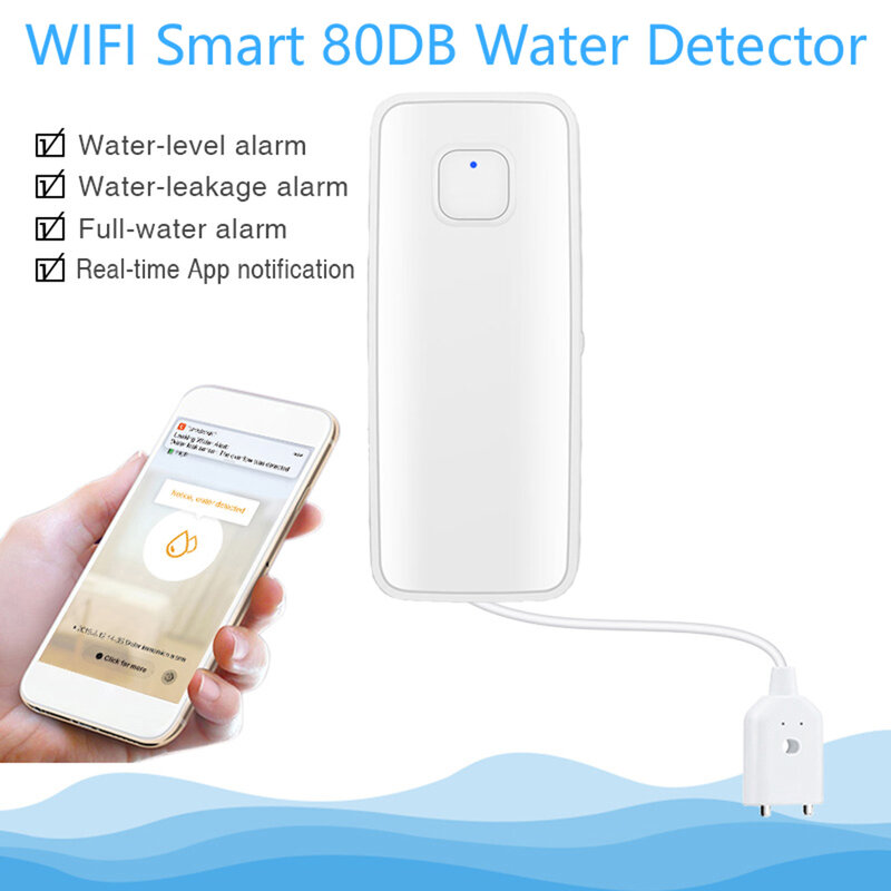 Sensor de vazamento de água sem fio Tuya WiFi Alarm System, durável e prático, perfeito para uso de cozinha e banheiro
