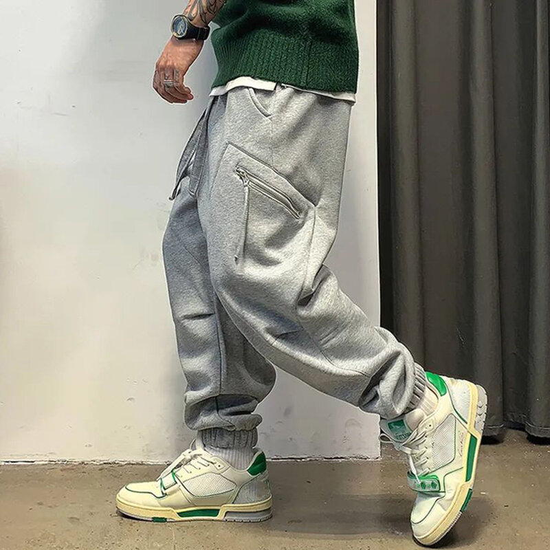 Cor sólida masculina solto drawstring sweatpants plus tamanho jogging calças na moda marca rua hip-hop esportes e lazer