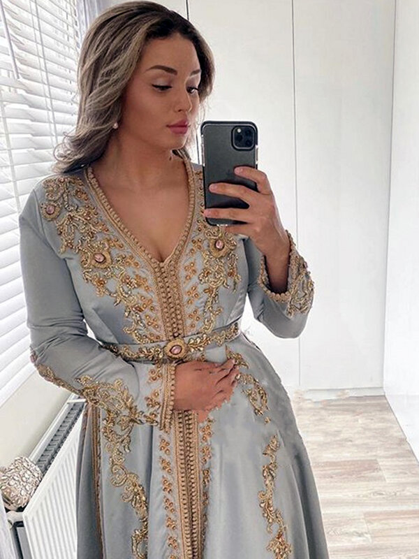 Gaun Malam Kaftan Maroko 2023 Gaun Malam Muslim Kerja Tangan Manik-manik Gaun Formal Abaya Arab Gaun Malam