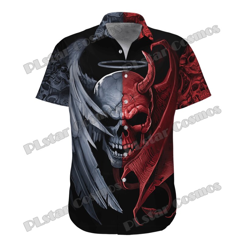 Funny Skull Red Tattoo 3D Printed Fashion Men's Hawaiian Shirt Unisex Summer Casual Short Sleeve Button Down Shirts CY-29