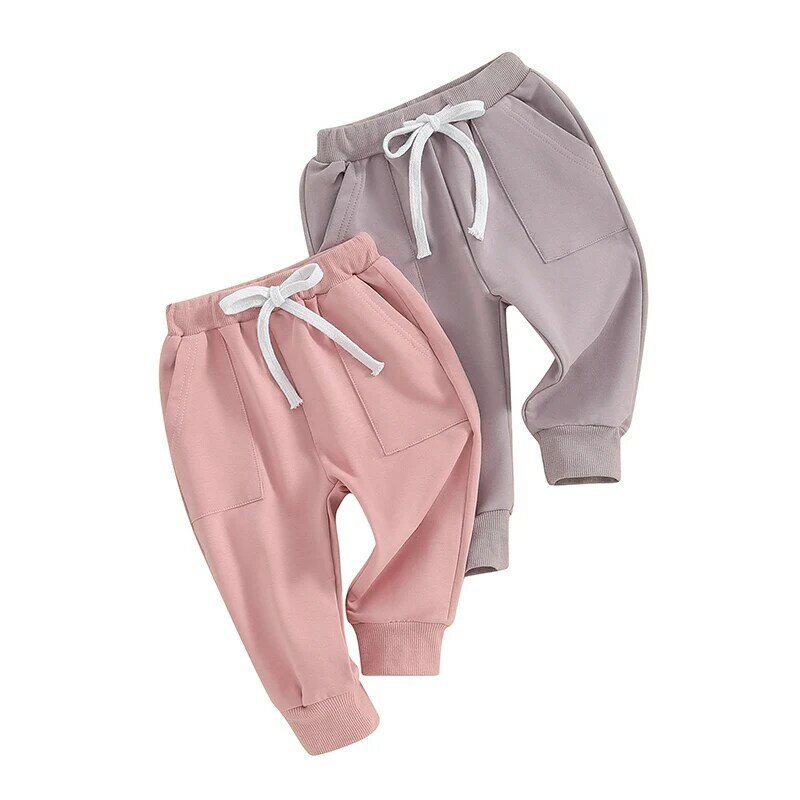 Unisex 2 Pack Pants Baby Boy Girl Sweeatpants Cotton Active Baby Jogger Casual Harem Pants with Drawstring