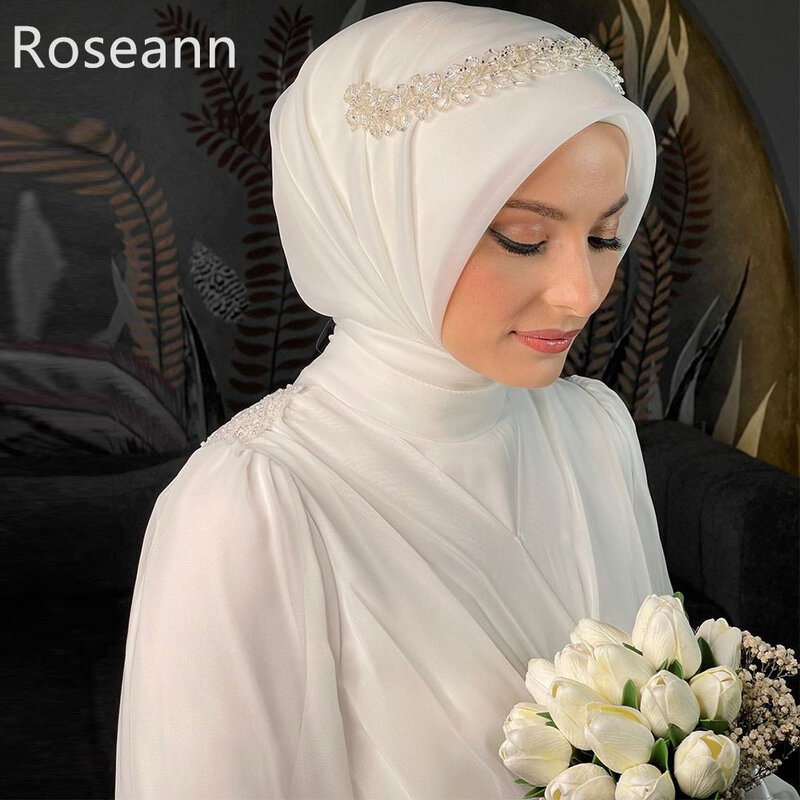 Женское свадебное платье с драпировкой, плиссированное атласное ТРАПЕЦИЕВИДНОЕ платье в пол, с высоким воротником, в мусульманском стиле, цвета слоновой кости, 2023