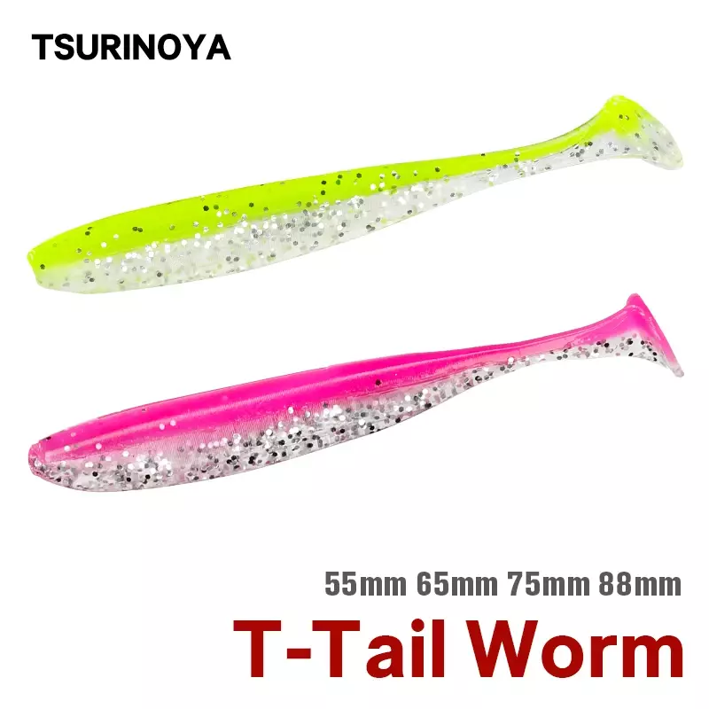 Tsurinoya-soft lure with t tail, isca artificial, jerkbaits, lúcio, baixo, cor dupla, 55mm, 65mm