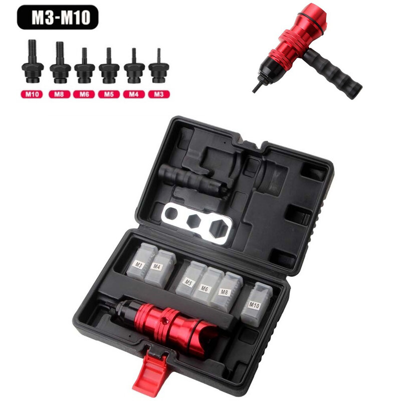 High Carbon Steel Rivet Nut Tool Kit Riveting M3~M10 Electric Drill Adapter Insertion Nut Riveter Tool For Drilling Positioning