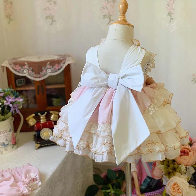 Gaun anak bayi Lolita gaun putri anak perempuan pesta Satin berlipat gaun malam Prom ulang tahun pertama bayi gaun pernikahan 0-6 tahun