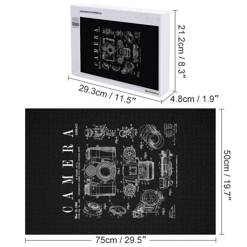 Fotografia Câmera Clássico Patente Desenho Imprimir Jigsaw Puzzle, Foto personalizada, Presentes De Natal