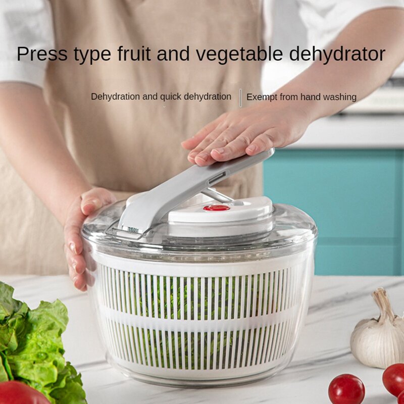 Salats chleuder manueller Salats chleuder zur Gemüse vorbereitung, 1-händige Pump Obsts pinner Trockner Obst waschmaschine