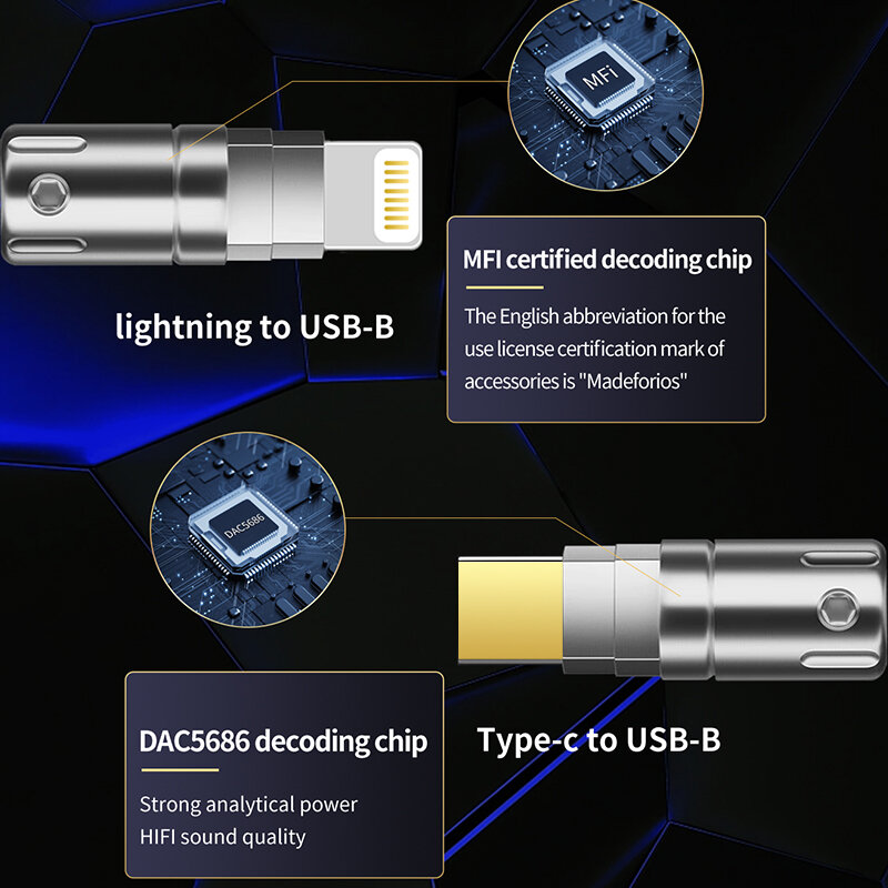 สายเคเบิล HIFI Lightning เป็น USB-B OTG A-B Hi-End สีเงินบริสุทธิ์ USB A-C B-C C-C สายออดิโอสายเชื่อมต่อสัญญาณสำหรับโทรศัพท์มือถือและ DAC